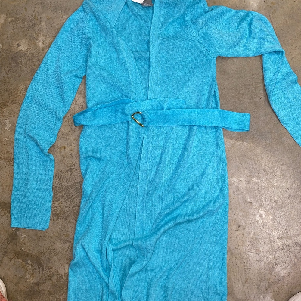 Vibrant Blue Hooded Robe with Belt